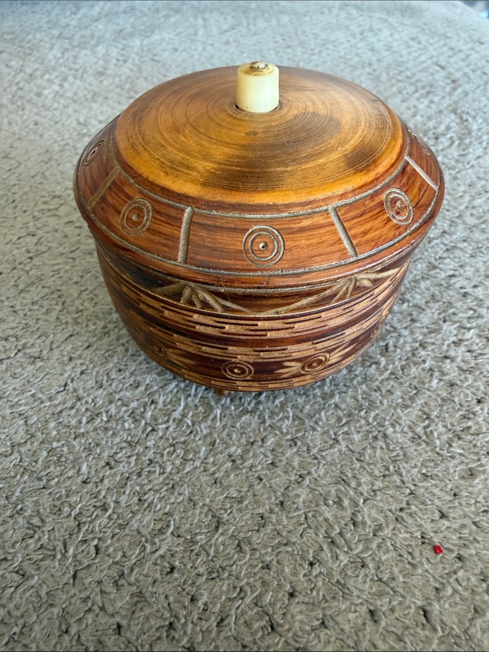 Handcrafted Carved Wooden trinket Box - Brown